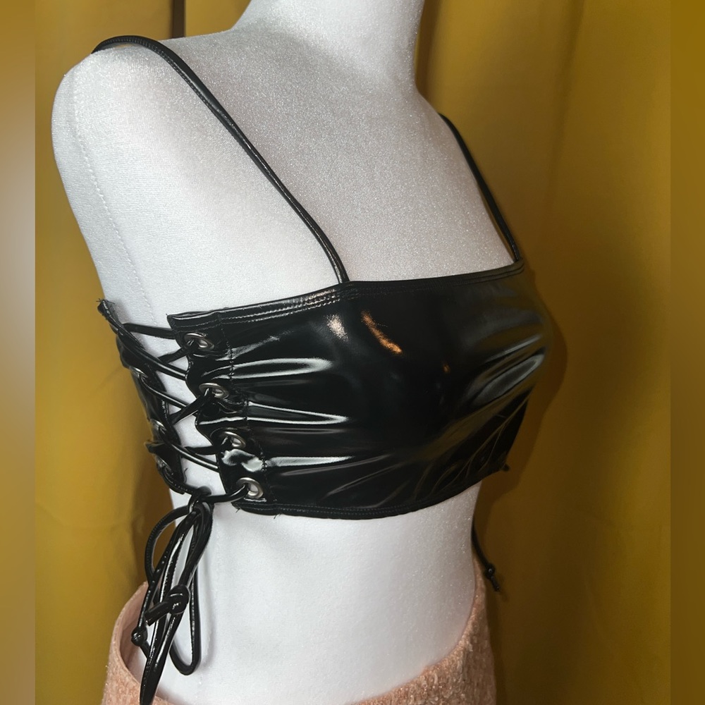 Patent Pleather Lace-up Bralette